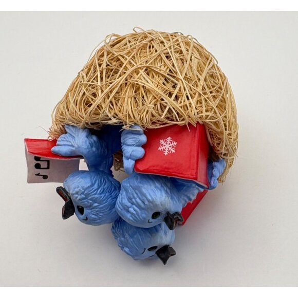 Vtg Hallmark Treetop Trio Christmas Ornament Blue Birds Singing In Nest Clip On - Picture 6 of 11